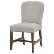 Stackable French Style Light Wooden Dining Chair Linen Upholstery