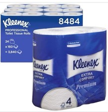 Kleenex Toilet Roll 8484-4 Ply Premium Toilet Paper 24 Rolls 160 White Toilet