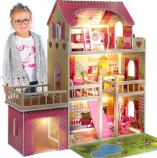 Kinderplay Green Dollhouse Barbie Wooden LED Dream House /Garage & Patio