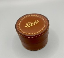 Vintage Brown Leather Cufflinks And Collar Stud Box  - Excellent Condition 