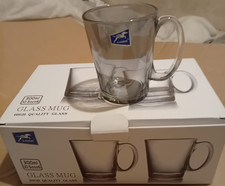 Glass Mug Set of 6x 300ml Coffee tea Mug With Handle Tone Dark/Smoked, Bnwt