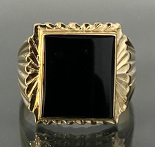 9K Yellow Gold & Onyx Men's Signet Ring Size V 1/2  -  11