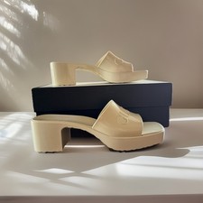 Gucci $550 Rubber Slide Sandal Block Heel Mystic White Women’s Sz 38 (US 8)