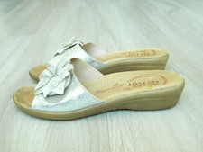 Fly Flot Anatomic Ladies Slider Sandals Silver Leather Size 4 / 37
