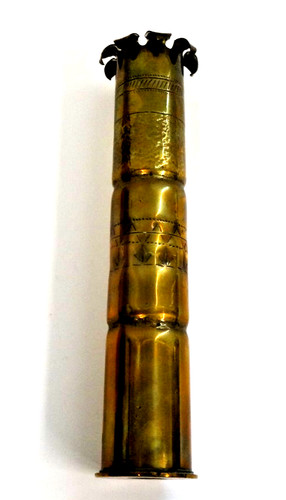 Brass trench art vase shell - art,