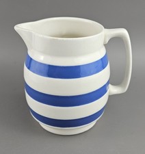 Staffordshire Ironstone Chef Ware Blue and White Striped Milk Jug 11 cm Tall Vtg