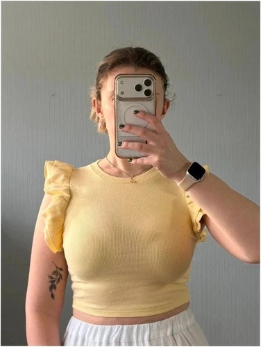 Zara butter yellow ribbed crop - yellow,