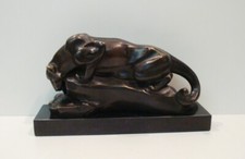 Statue Cougar Wildlife Art Deco Style Art Nouveau Style Bronze Signed Sculpture