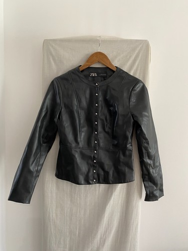 Zara black faux leather biker - zara,