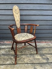 Unusual Rare Edwardian Mahogany Spoonback Hall Armchair With Original Tapestry