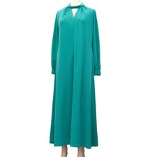 Vintage 1970s polyester Norman Linton Turquoise Green Maxi Dress