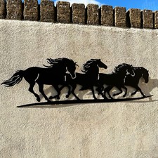 Running Horses Garden Wall Art Black Silhouette Metal Racing Animal Garden Decor
