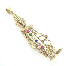 9ct Gold Clown Pendant Multicolored Zirconia Stones Hallmarked 61.8mm Long 12.8g