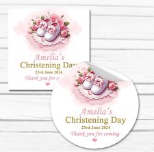 Personalised Christening Stickers Baptism Favours Labels Pink Floral Booties