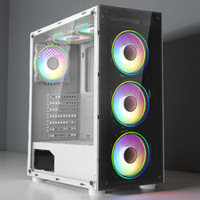 Gaming PC Case 6 x ARGB LED Fans ATX Mid Tower Full Tempered Glass Panels NEW UK