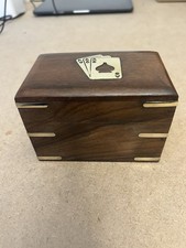 Vintage Wooden Brass Inlaid Playing Card Box 2 Packs Of Cards VGC