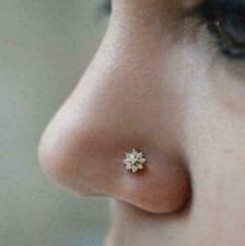 0.12Ct Round Natural Diamond 14K Yellow Gold Engagement Nose Piercing Pin Stud