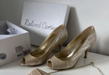 UK 4 Roland Cartier Champagne Evening Shoe Heel Court Peep Box Metallic Party