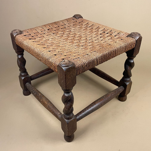 Wooden foot stool woven - stool, wood