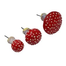 Three Garden Luminous Mushroom Ornaments Toadstool Outdoor Statues Red-Cap Fungi