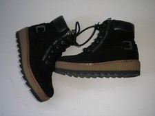 TAMARIS HIGH ANKLE BLACK SUEDE ZIPPED CHUNKY EX.COND UK 3.5 EU36