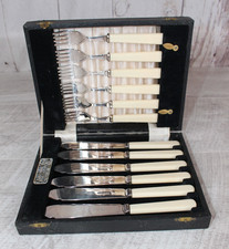 Vintage Priestly & Moore Boxed Set 12 SILVER PLATED & Faux Bone FISH CUTLERY
