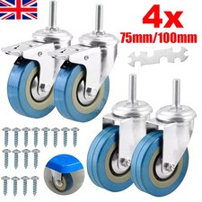 4PCS Heavy Duty 75/100mm Swivel Castor Wheels w/ Brake Trolley Furniture Caster