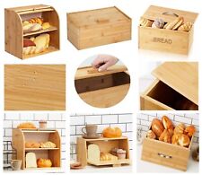 Bamboo Wooden Bread Bin Lift Up Lid Loaf Handle Double Layer Food Storage Box