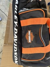 Vintage 90s Harley Davidson Black Orange Duffel Bag Rolling Wheels Bag Carry On