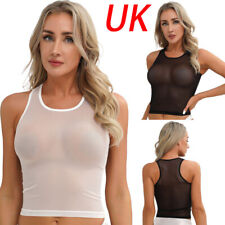UK Womens Sexy See-Through Tank Crop Top Mesh Sheer Sports Vest T-Shirt Blouse