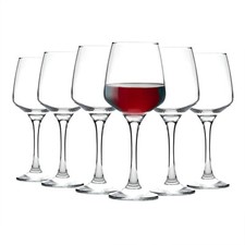 6x Red Wine Glasses Large Glass White Rose Long Stem Party Set 385ml