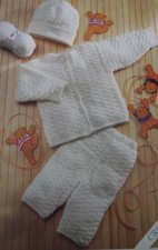 (CBC1) CROCHET PATTERN -  BABY CARDIGAN, TROUSERS & HAT IN DK 6 SIZES 12" - 22"