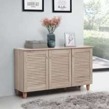 Shoe Cabinet Stand Rack Storage Cupboard Sideboard Hall Unit 3 Louvre Doors Oak