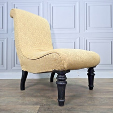 Antique Victorian Scroll Back Nursing Chair Fireside Slipper Seat - Upholstered