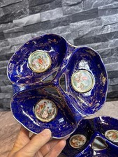 2 Vintage Empire Ware Blue & Gold Porcelain 3 Compartment Serving Dishs Candy?