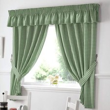 Classic Gingham Checks Pattern Readymade Pencil Pleat Tape Top Kitchen Curtains
