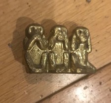 Small Old Vintage Brass 3 Wise