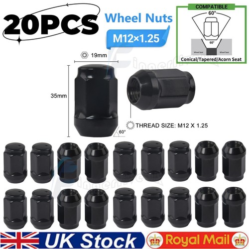 20x black wheel nuts - black, bolts