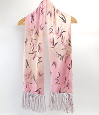 Vintage GEORGINA VON ETZDORF Pink Silk Ombre Leaf Print Jersey Scarf with Fringe