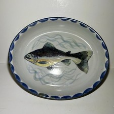Highland Pottery Stoneware Salmon Oval Hand Painted Serving Dish Platter 35cm