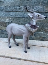 Large flocked grey reindeer/stag Christmas ornament figure decoration