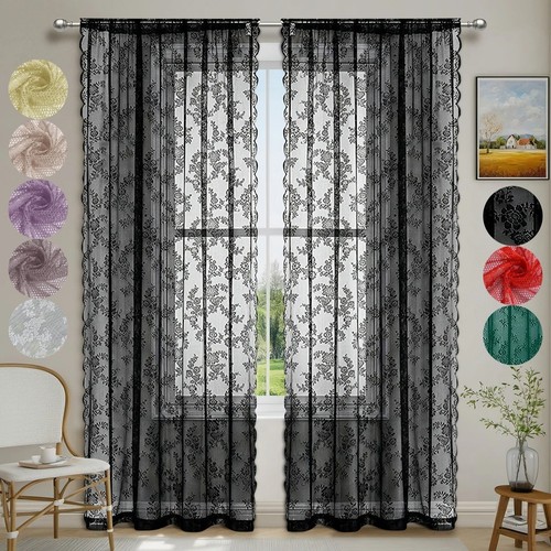 Lace sheer curtain panel - sheer,