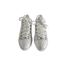 Balenciaga White Crinkled Leather Low Top Lace Up Woman Sneakers, size 38