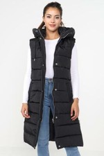 Ladies Girls Longline Length Hood Puffer Padded Sleeveless Gilet