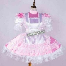 Sissy maid satin pink dress lockable Uniform cosplay costume Tailor-made&