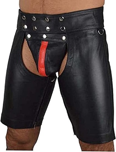 Men real leather gay shorts - men's,