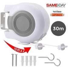 30m Retractable Clothes Reel Double Washing Line Wall Mounted Outdoor