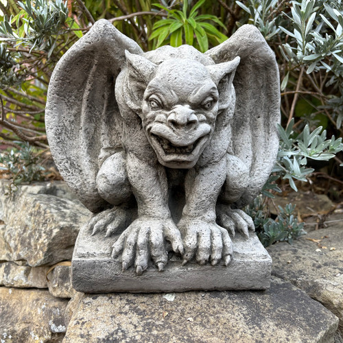 Stone winged gargoyle ornament - stone,