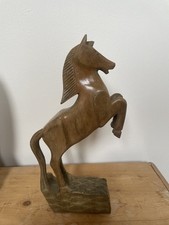 Vintage Carved Wooden Horse Prancing Retro Arts & Crafts Style Statue Art Deco