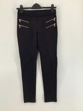 Zara Basic Black Biker Leggings Skinny Trousers Gold Zip Detail M